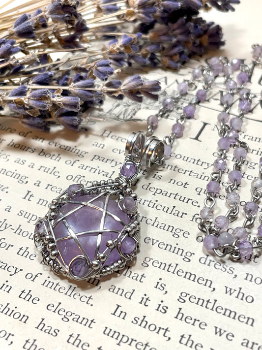 Amethyst Pentacle Pendant in Stainless Steel