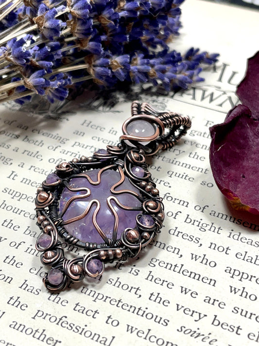 Amethyst Quartz Flower Pendant in Copper