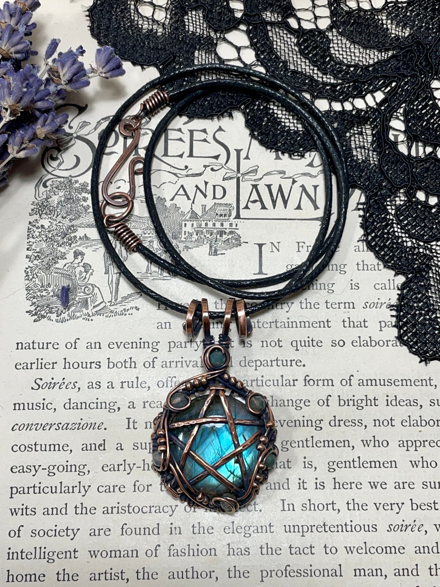 Labradorite Pentacle Pendant in Antique Copper