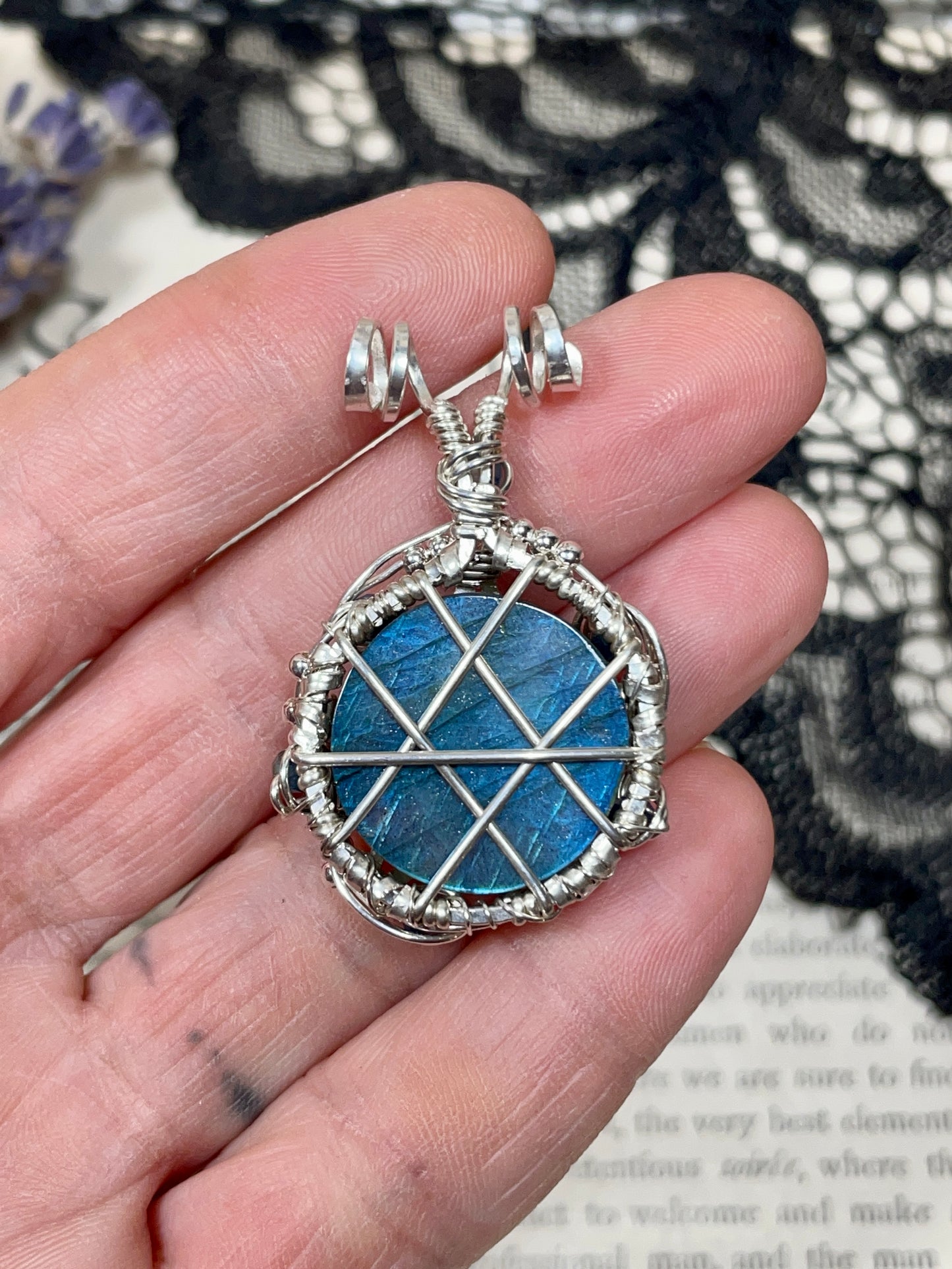 Labradorite and Kyanite Pentacle Pendant in Sterling Silver