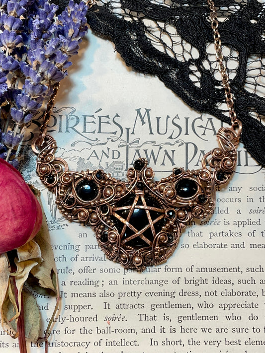 Onyx Pentacle Pendant in Copper (Matching earrings included)