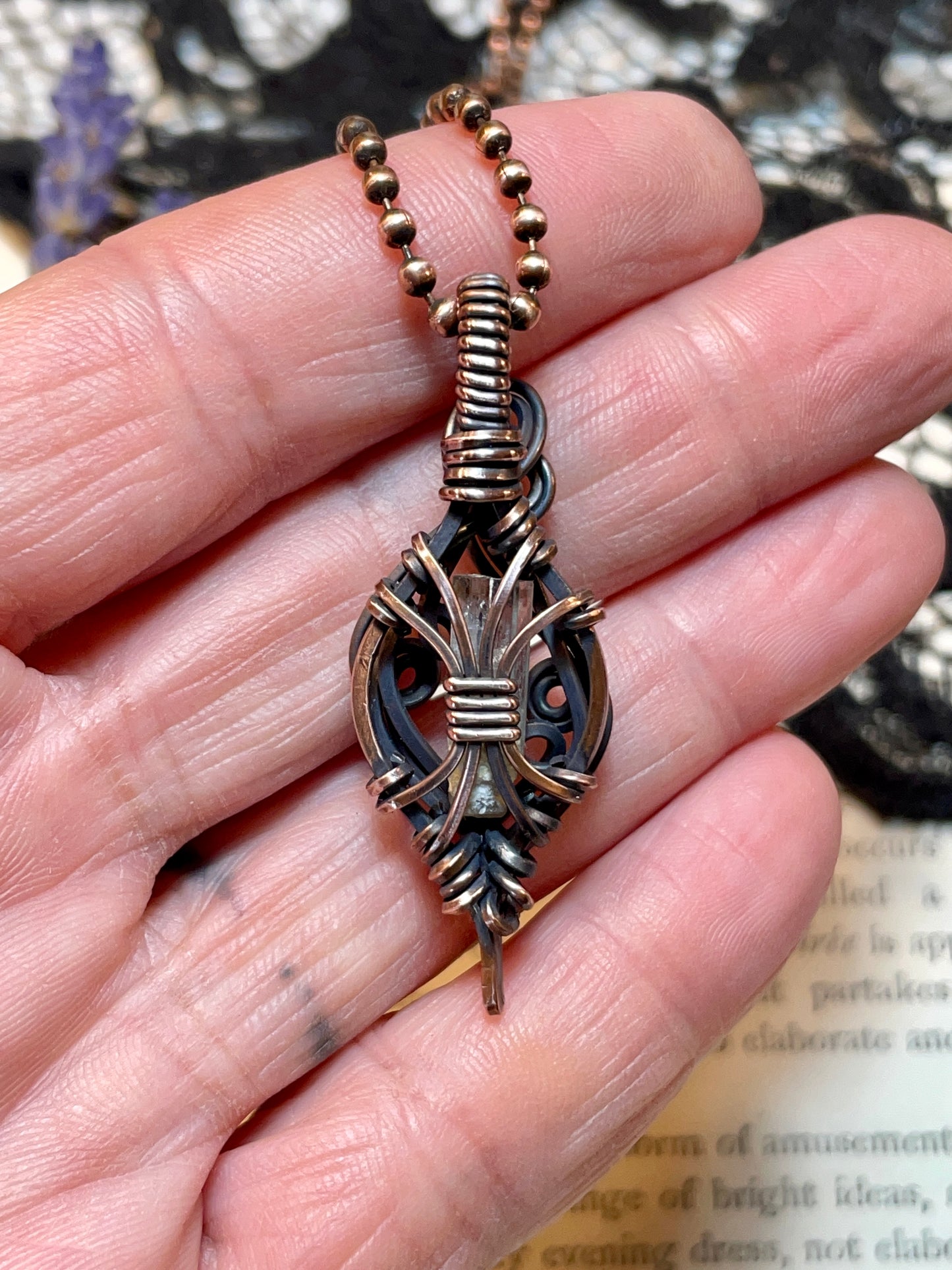 Aquamarine (Natural Raw Aquamarine Crystal) Pendant in Copper #2