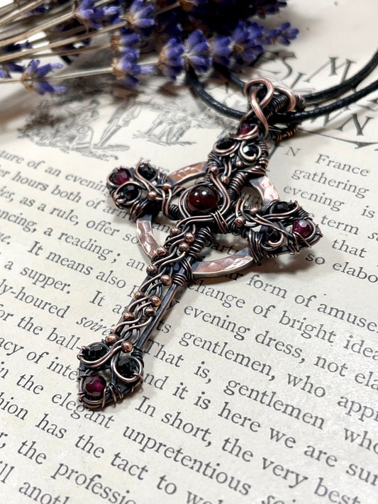 Garnet Gothic Style Celtic Cross Pendant