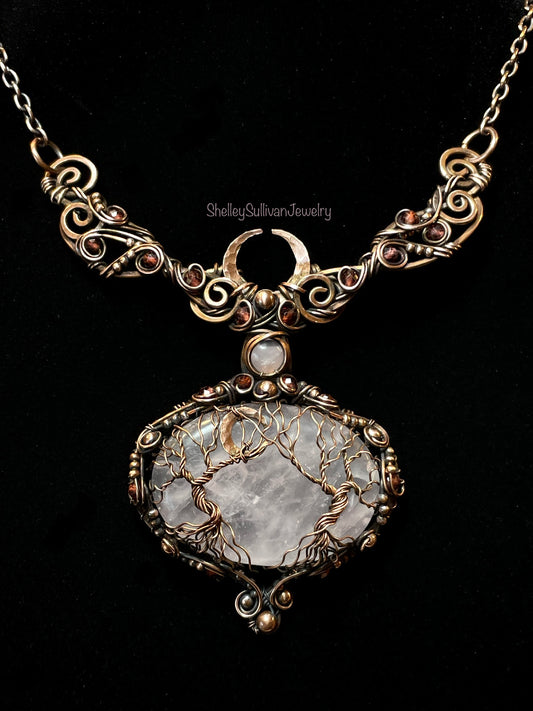 Rose Quartz Forest Collar in Copper