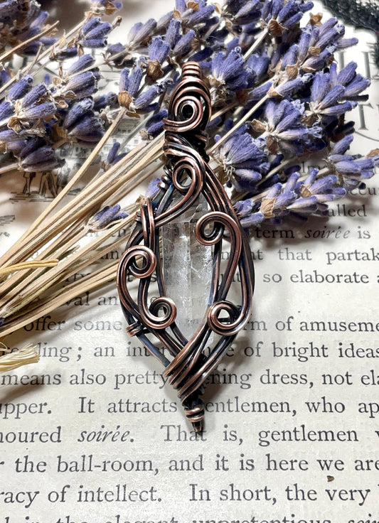 Quartz Crystal Point (Clear Quartz Crystal )Pendant in Copper #1