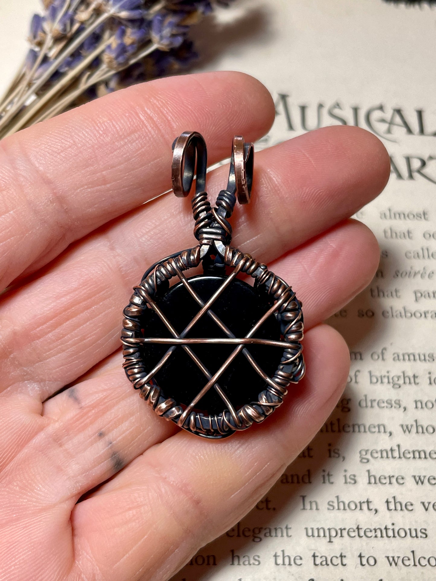 Onyx and Spinel Pentacle Pendant in Copper