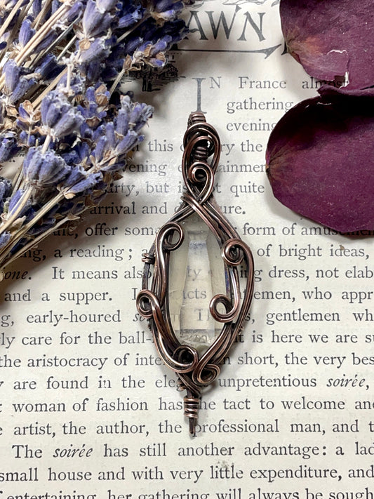 Quartz Crystal Point (Clear Quartz Crystal )Pendant in Copper #2