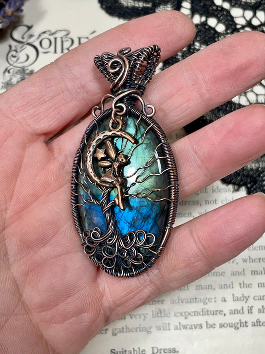 Labradorite Tree of Life Amulet in Copper