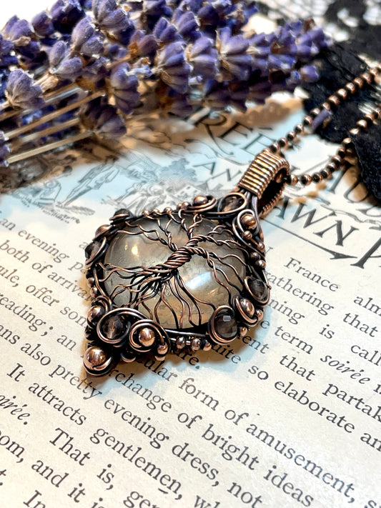 Smokey Quartz Tree of Life Pendant in Copper