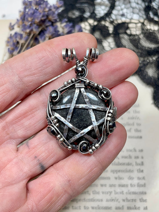 Obsidian (Silver Sheen Obsidian) Pentacle Pendant in Sterling Silver