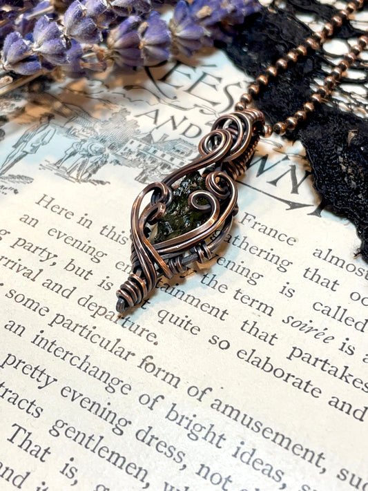 Moldavite (Natural Raw Moldavite) Pendant in Copper