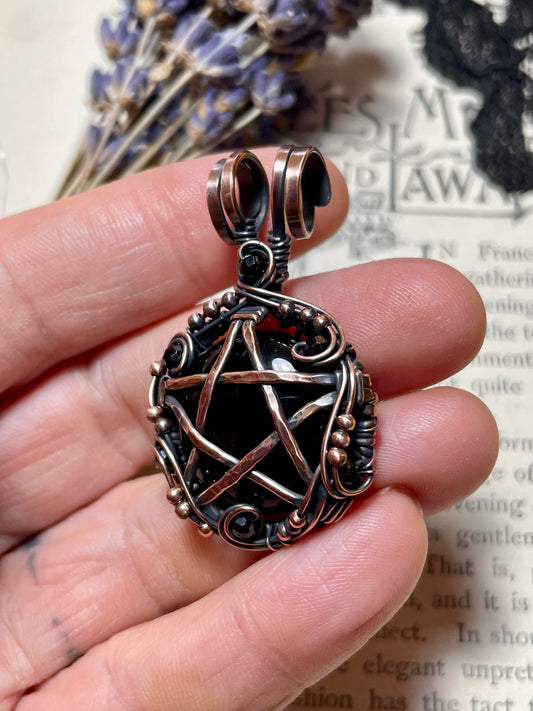 Onyx and Spinel Pentacle Pendant in Copper