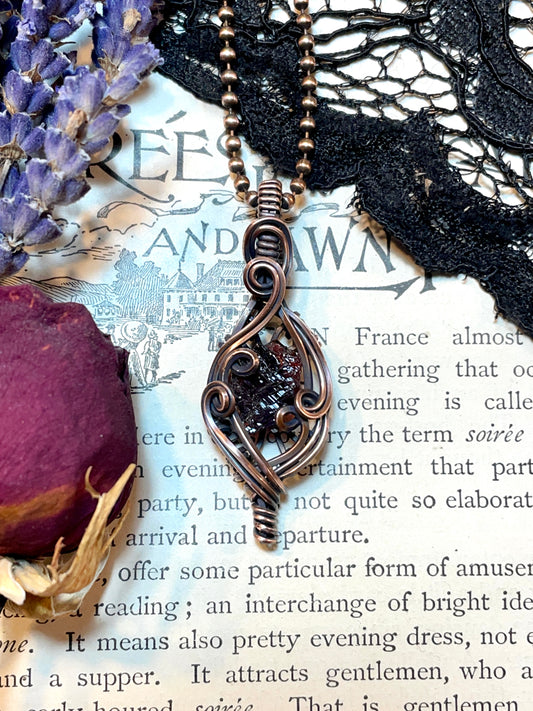 Garnet (Natural Raw Etched Spessartine Garnet) Pendant in Copper