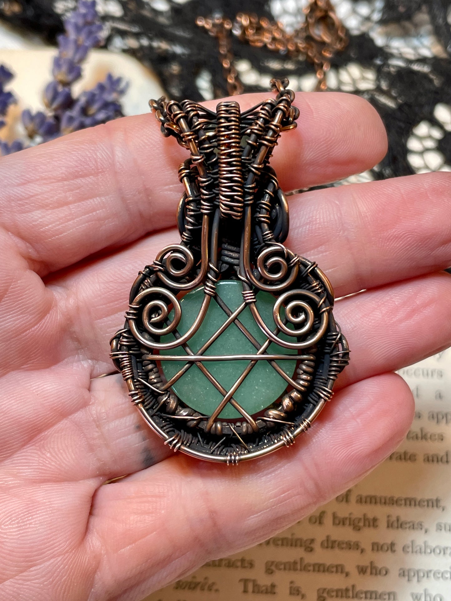 Aventurine (Green Aventurine) Pentacle Pendant in Copper