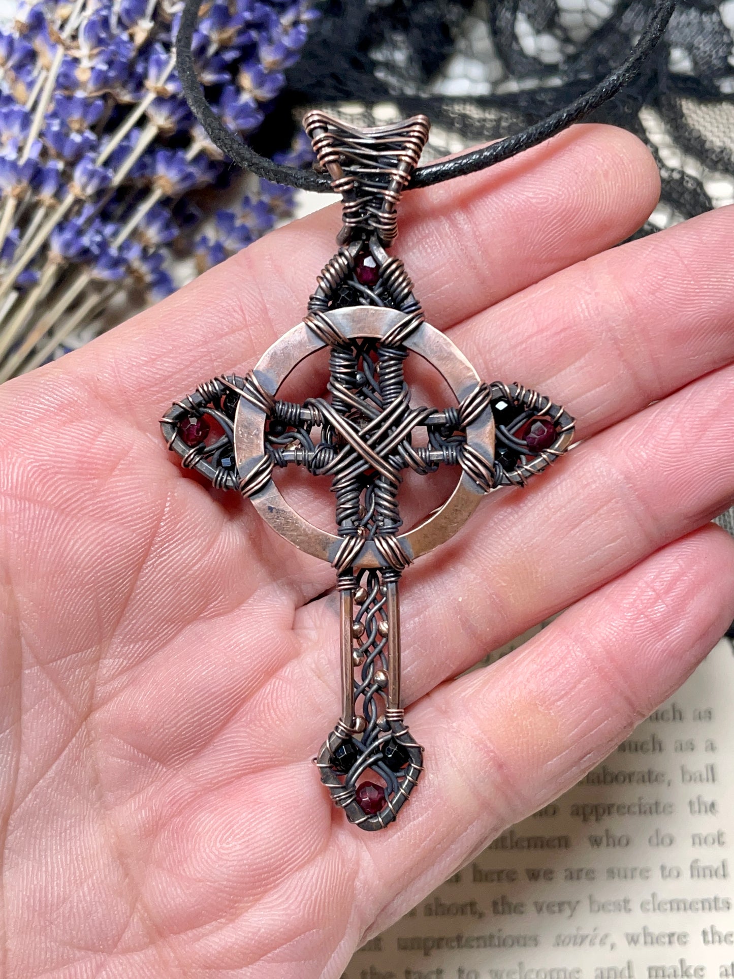 Garnet Gothic Style Celtic Cross Pendant