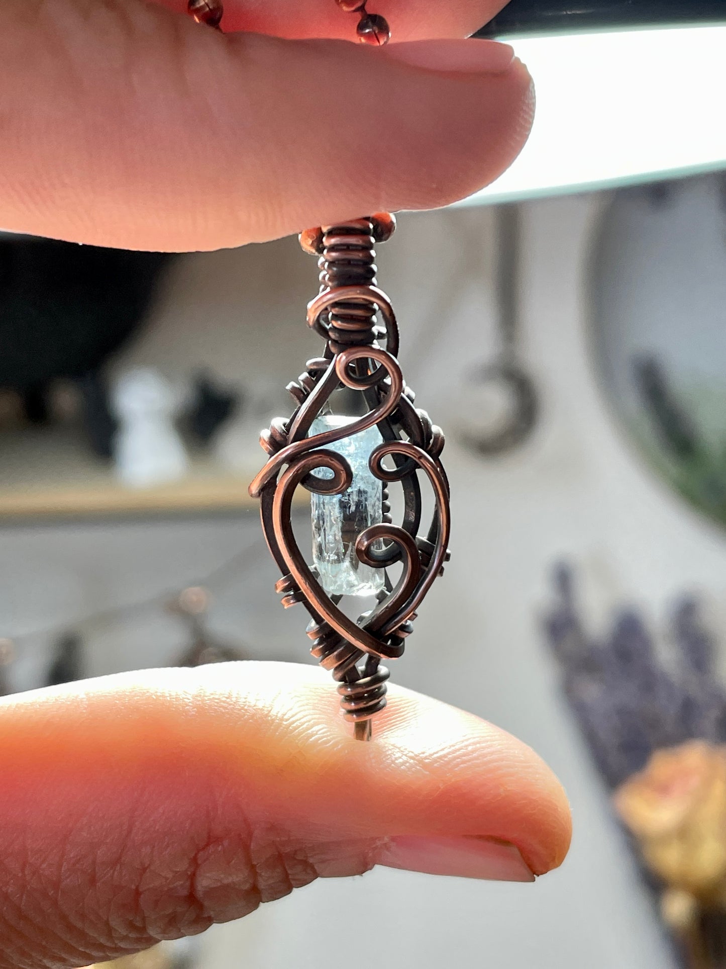 Aquamarine (Natural Raw Aquamarine Crystal) Pendant in Copper #1