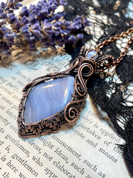 Blue Lace Agate Pendant in Copper