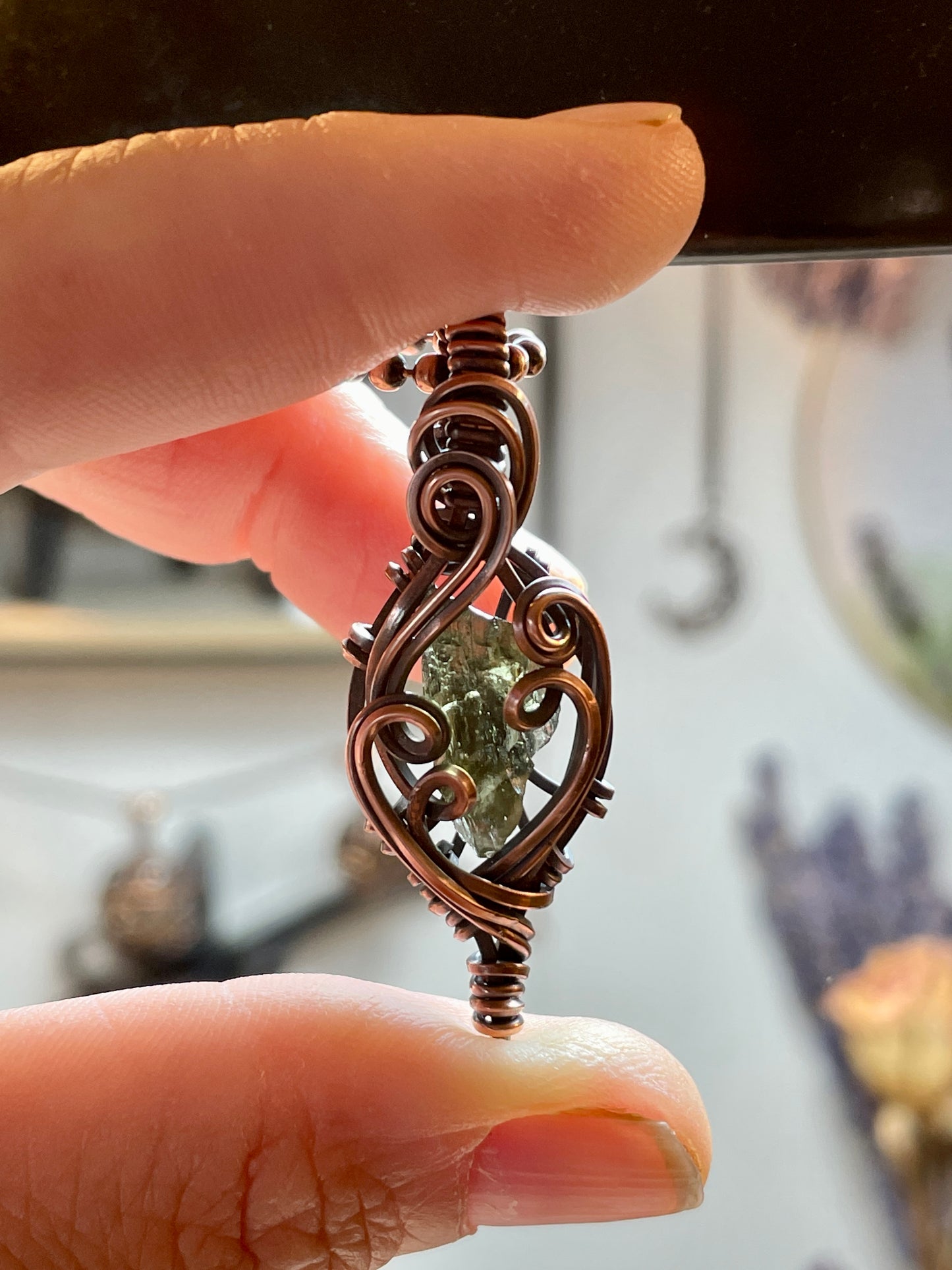 Moldavite (Natural Raw Moldavite) Pendant in Copper