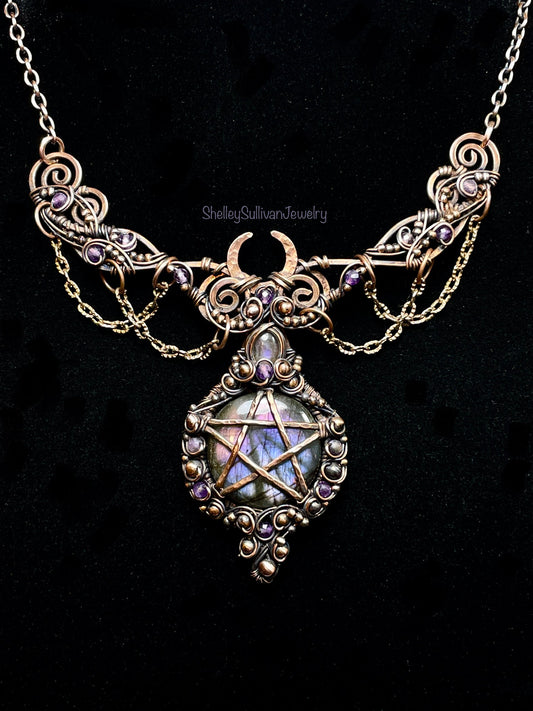 Labradorite Pentacle Collar in Copper