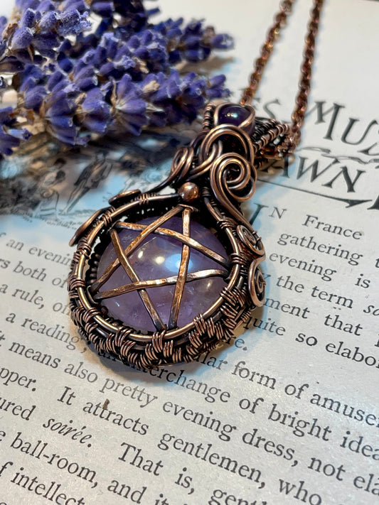 Amethyst Pentacle Amulet in Copper