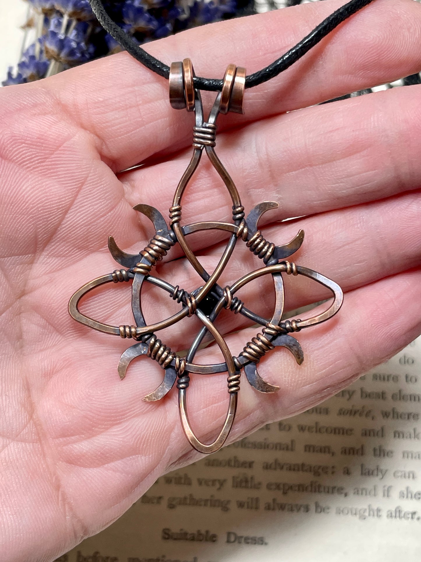 Onyx Witches Knot Pendant in Antiqued Copper