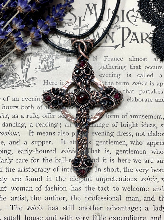 Garnet Gothic Style Celtic Cross Pendant