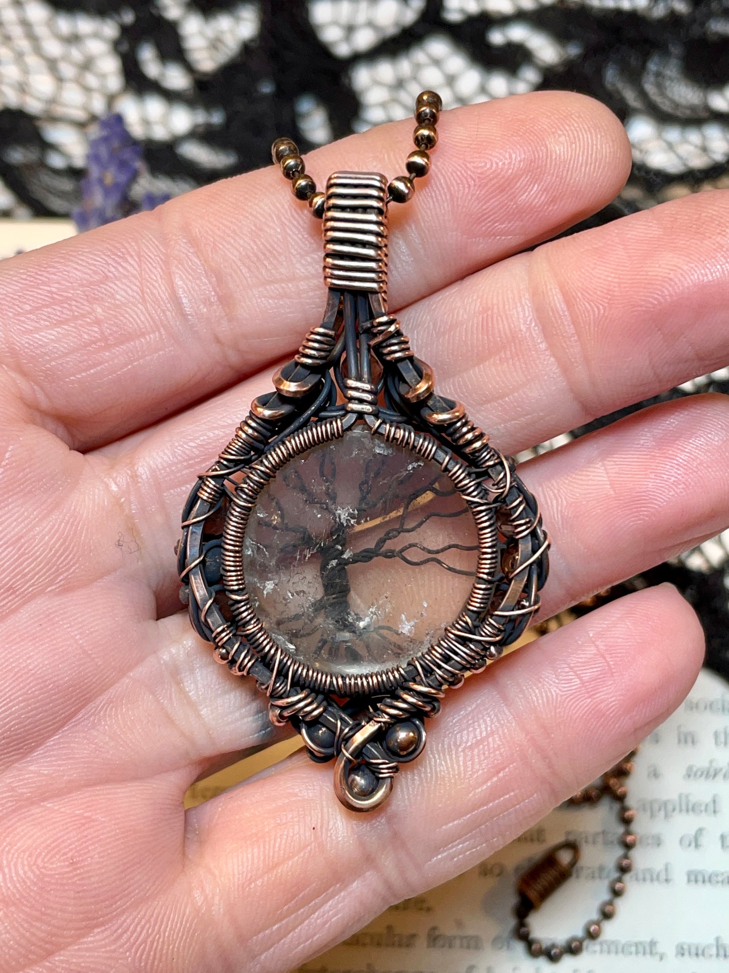 Smokey Quartz Tree of Life Pendant in Copper