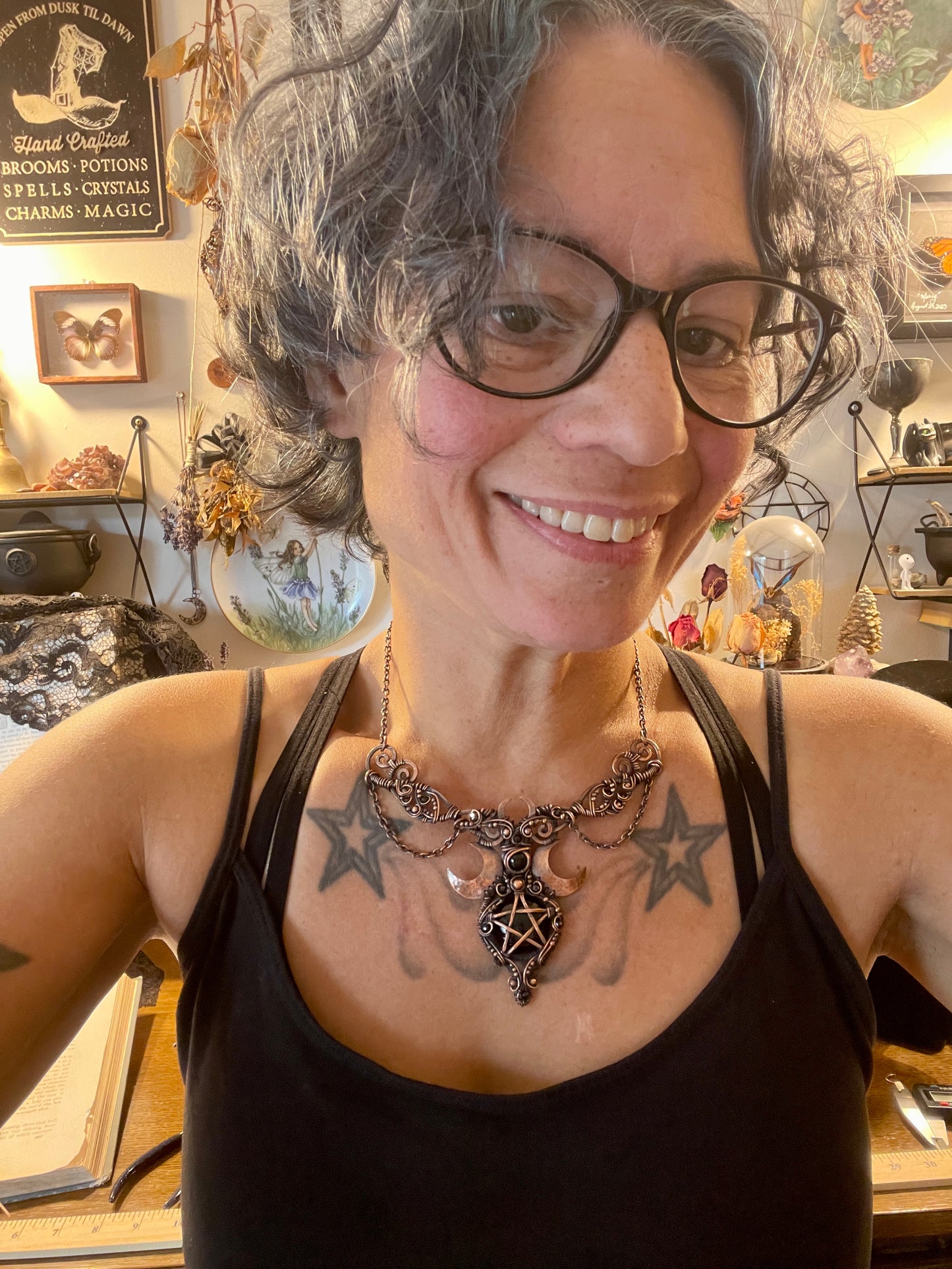 Onyx Lunar Pentacle Collar in Copper