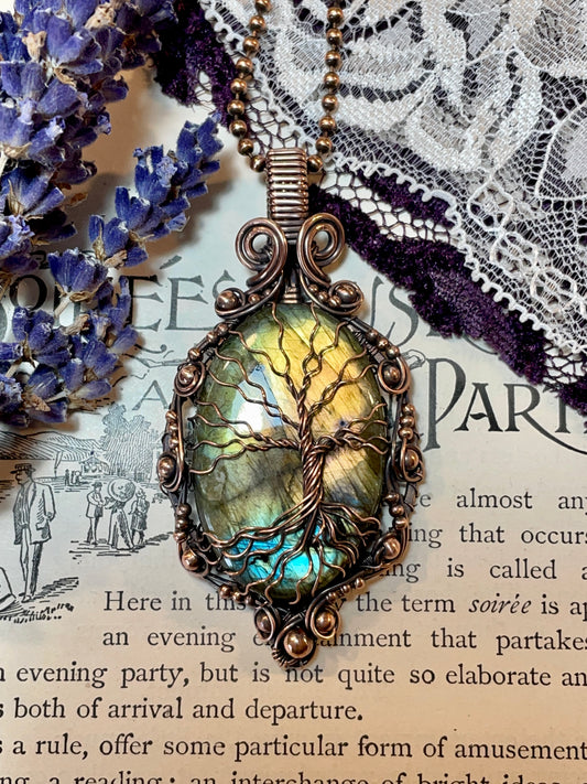 Labradorite Tree of Life Amulet in Copper