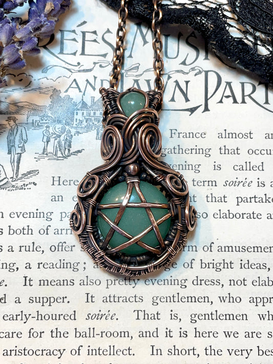 Aventurine (Green Aventurine) Pentacle Pendant in Copper