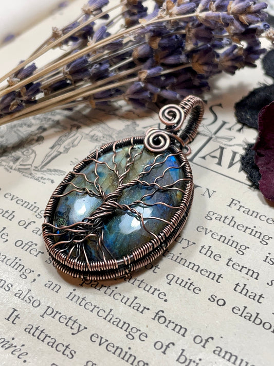 Labradorite Tree of Life Pendant in Copper