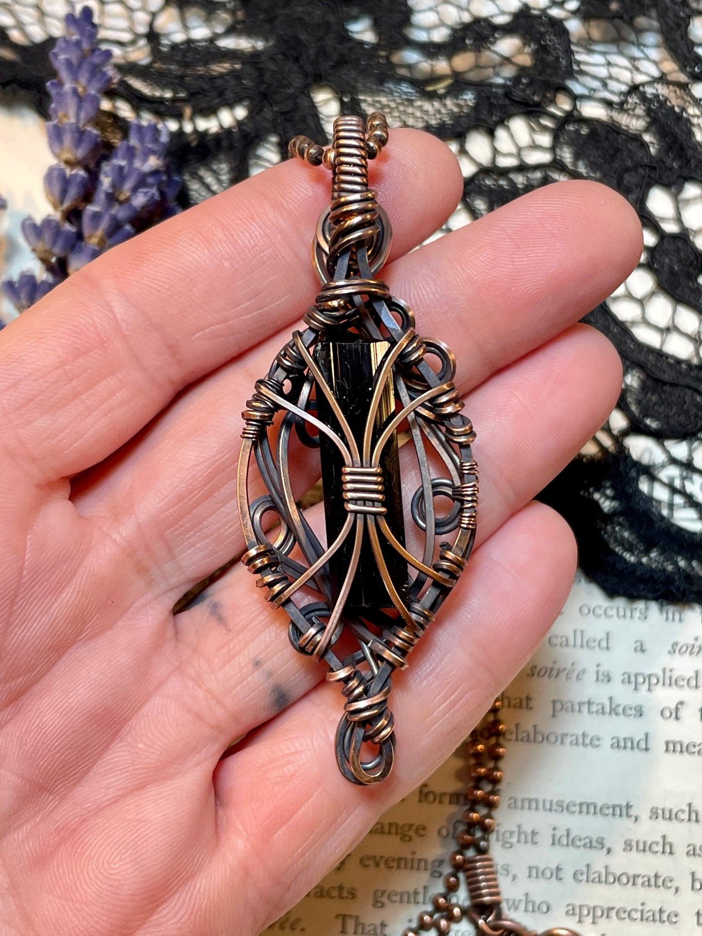 Tourmaline (Natural Black Tourmaline Crystal) Pendant in Copper
