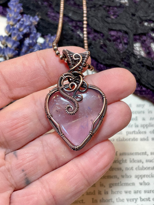 Amethyst Heart Pendant in Copper
