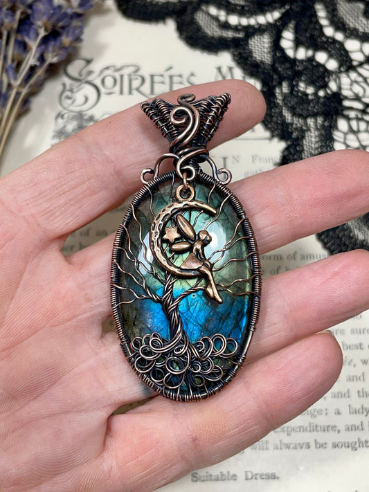 Labradorite Tree of Life Amulet in Copper