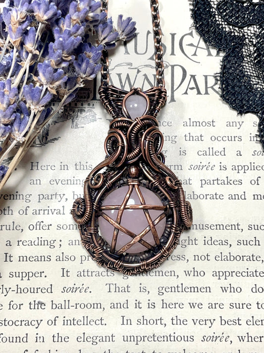 Rose Quartz Pentacle Pendant in Copper
