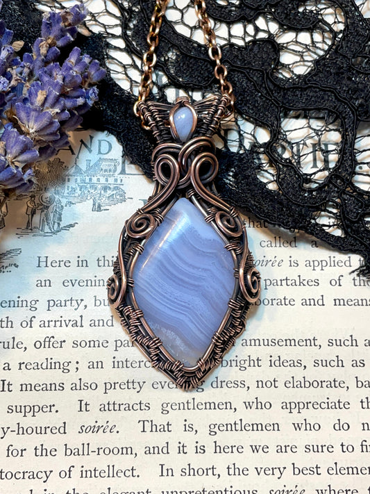 Blue Lace Agate Pendant in Copper