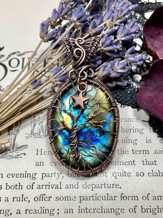 Labradorite Tree of Life Pendant in Copper
