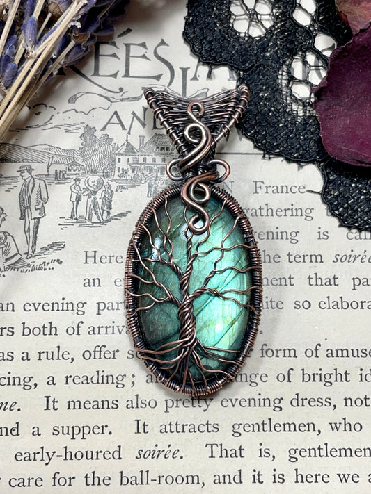 Labradorite Tree of Life Pendant in Copper