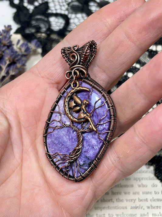 Charoite Tree of Life Pendant in Copper