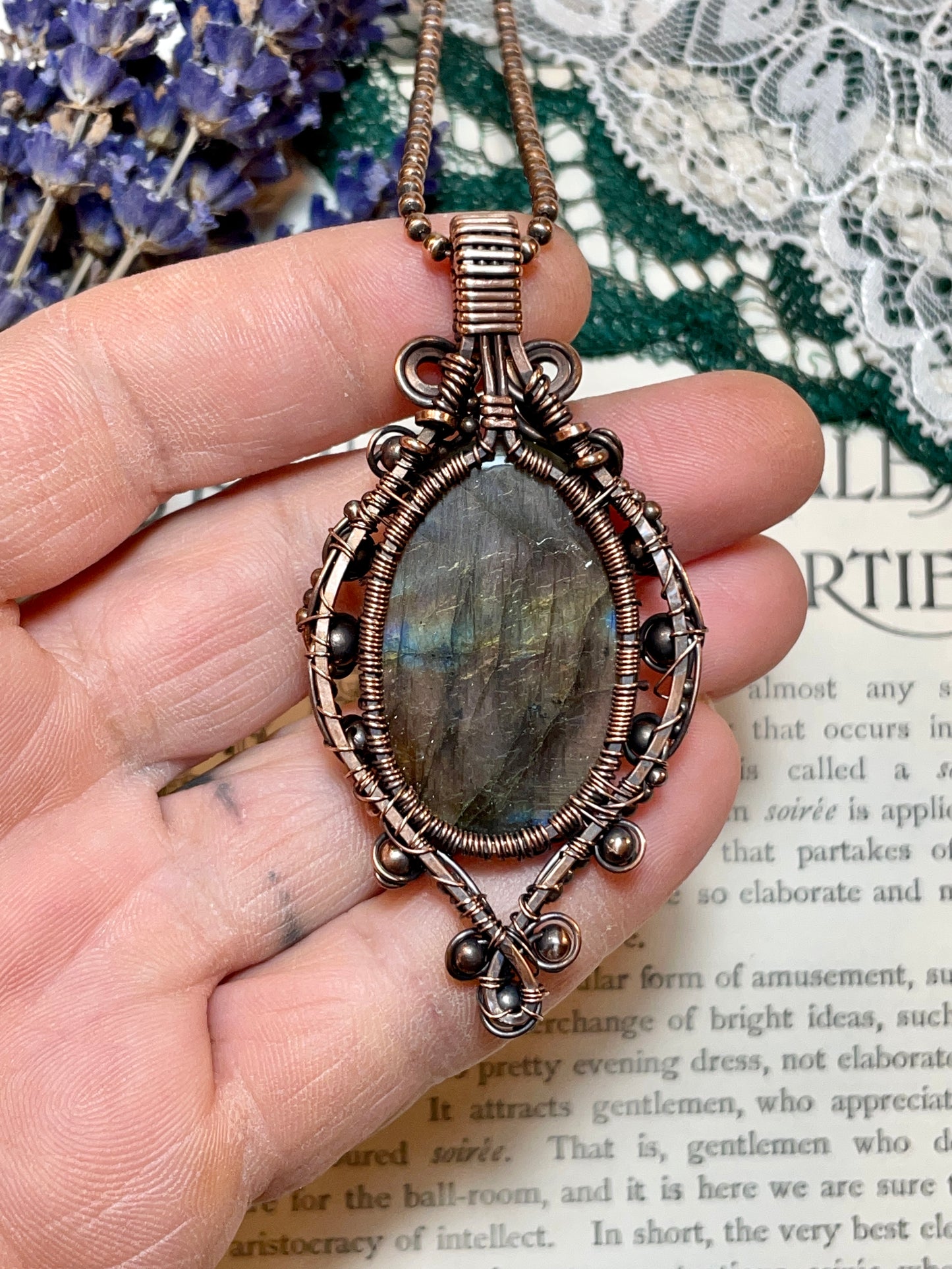 Labradorite Tree of Life Amulet in Copper