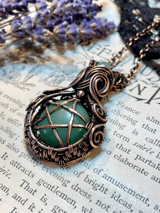 Aventurine (Green Aventurine) Pentacle Pendant in Copper