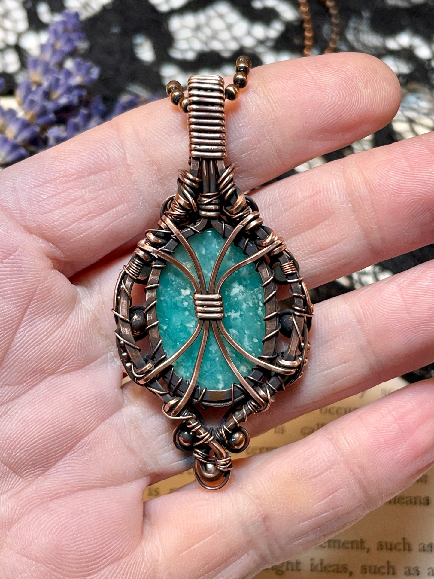 Amazonite Pendant in Copper