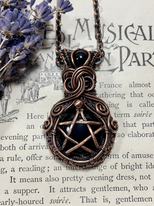 Onyx Pentacle Pendant in Copper
