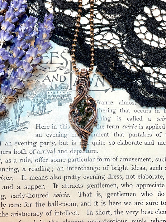 Moldavite (Natural Raw Moldavite) Pendant in Copper