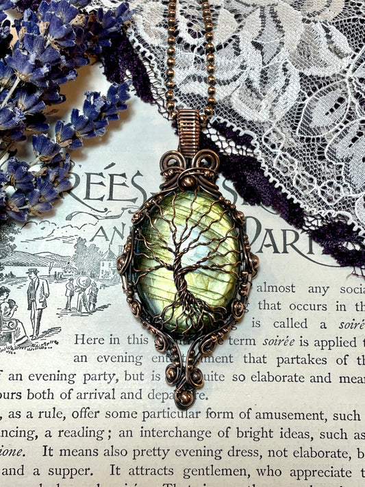 Labradorite Tree of Life Amulet in Copper