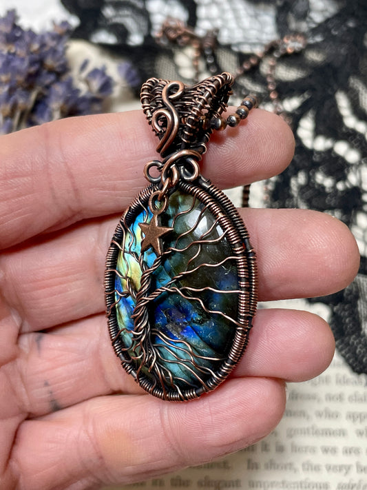 Labradorite Tree of Life Pendant in Copper