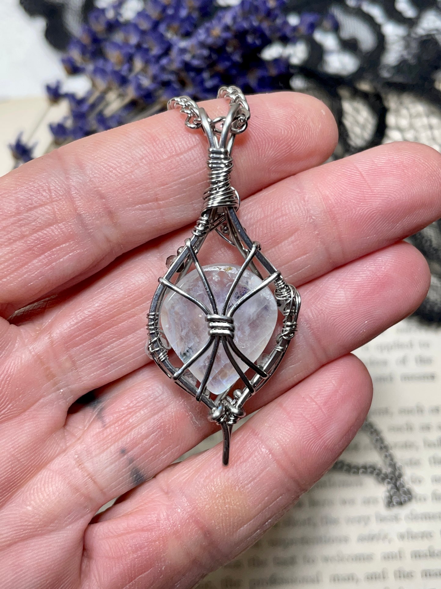 Moonstone (Rainbow Moonstone) Pendant in Stainless Steel