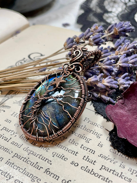 Labradorite Tree of Life Pendant in Copper