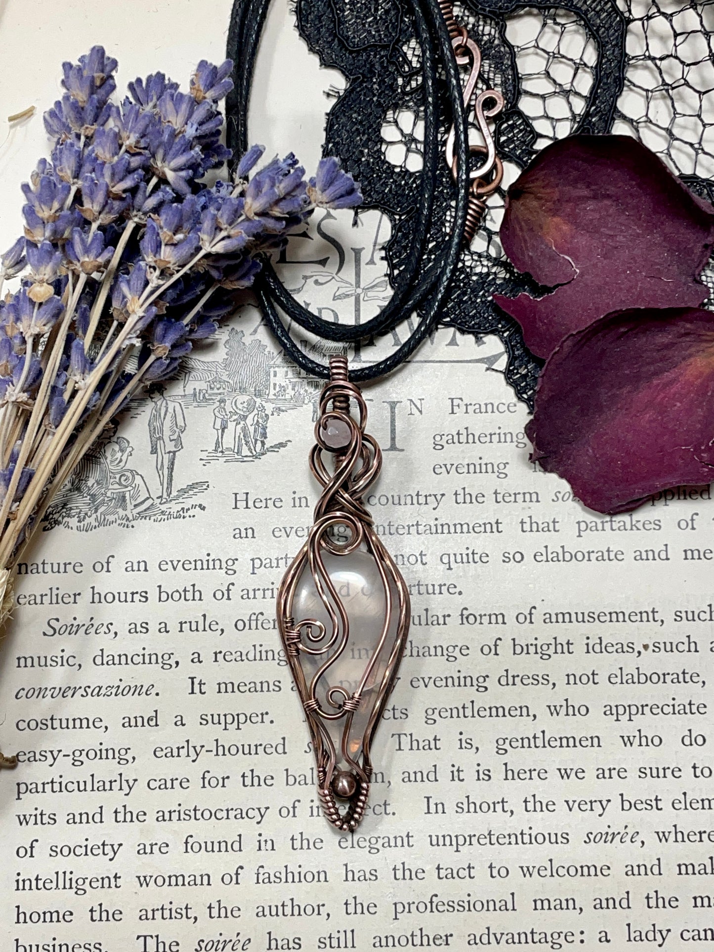 Rose Quartz Pendant in Copper