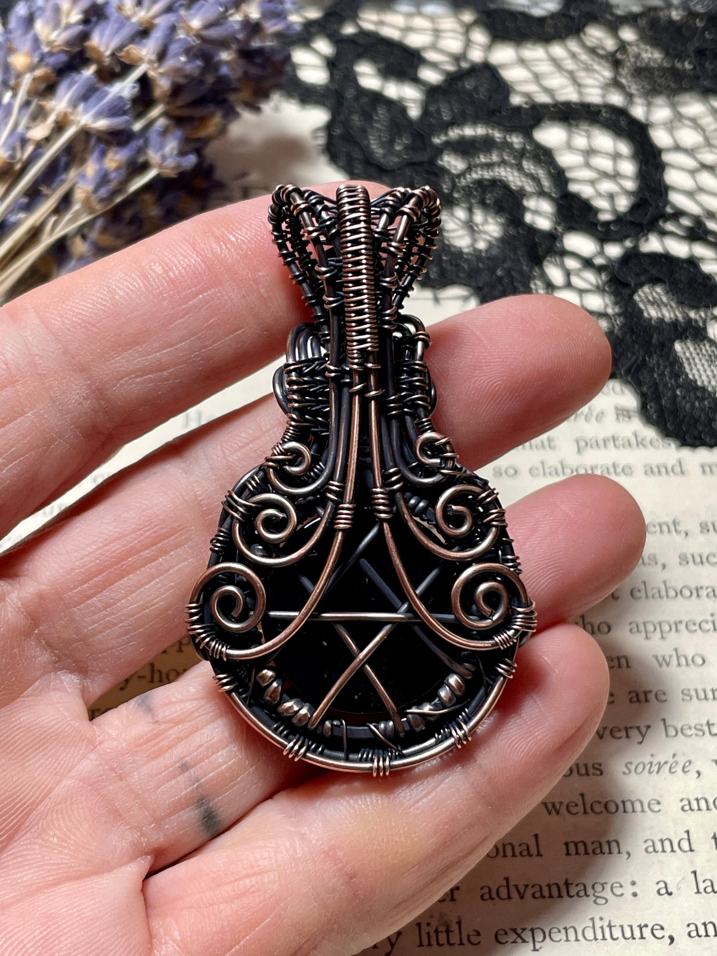 Onyx Pentacle Pendant in Copper
